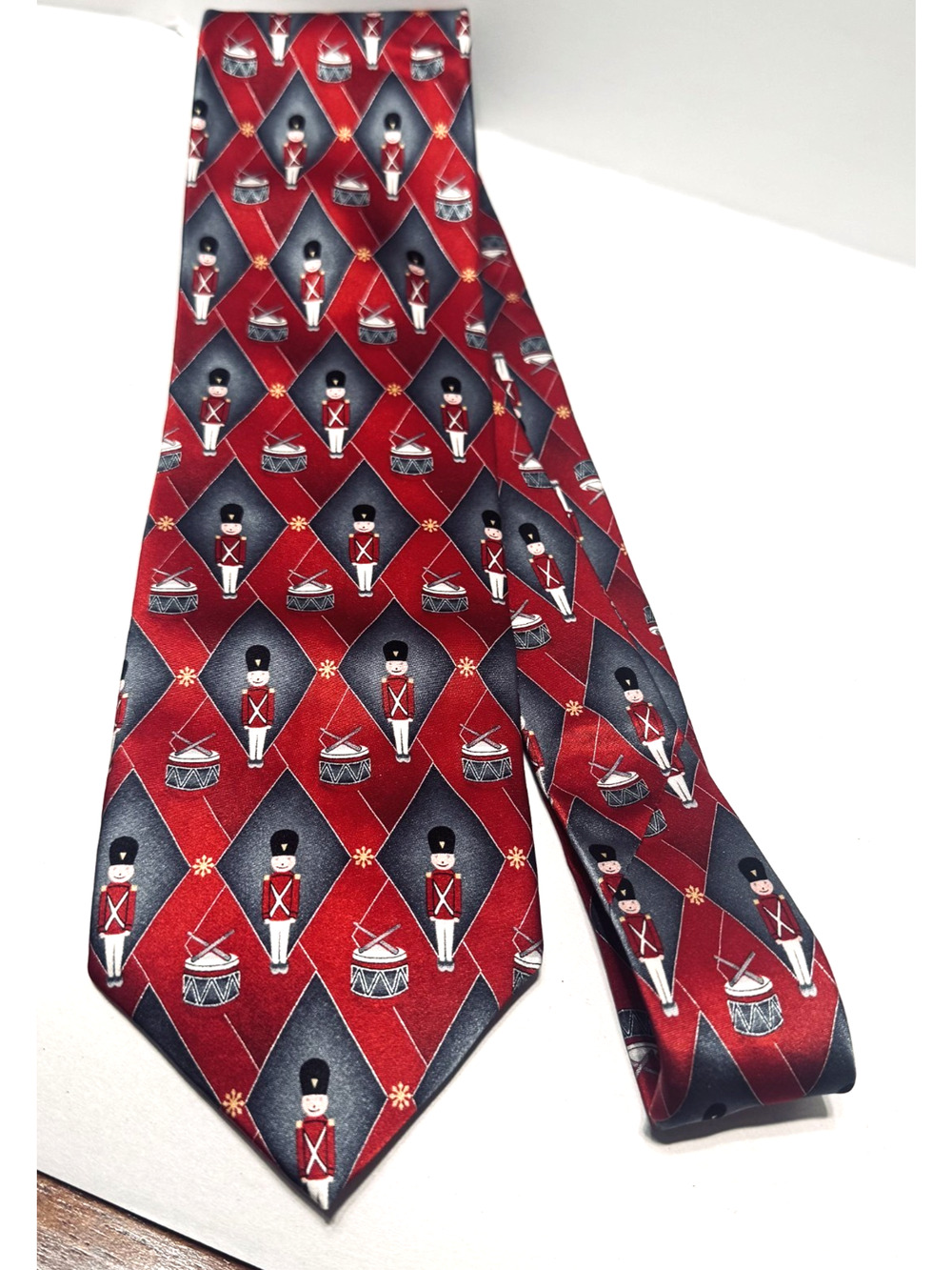 Holidays Red‎ Necktie Toy Soldiers & Drums Musical Christmas 100% Silk 4 inch